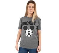 Disney Mickey Mouse T-Shirt for Women | Ladies Clubhouse Animated Character Face | Grey Short Sleeve Top Merchandise