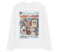 Disney Mickey Mouse Vintage Poster Christmas Good Deed Unisex Long Sleeve T Shirt, White, Large