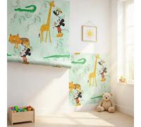 Disney Mickey Mouse Wallpaper Roll 0.53x10m Green Pastel Jungle Animals Decor