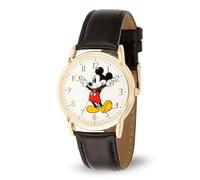 Disney Mickey Mouse Watch for Men - Stylish Men's Mickey Mouse Watch - Collectible Timepiece - Gift for Fans - Classic Watches with Silver Case & Black Leather Strap, Gold Red, Mickey Cardiff Watches