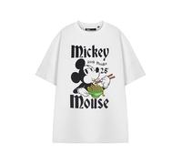 Disney Mickey Mouse Women's Graphic Tee | Classic White Mickey Mouse Fresh Noodles 28 Cartoon T-Shirt | Plain Short Sleeve Top for Casual Wear Mickey Mouse Crew Neck Pull-On Shirt