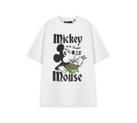 Disney Mickey Mouse Women's Graphic Tee | Classic White Mickey Mouse Fresh Noodles 28 Cartoon T-Shirt | Plain Short Sleeve Top for Casual Wear Mickey Mouse Crew Neck Pull-On Shirt