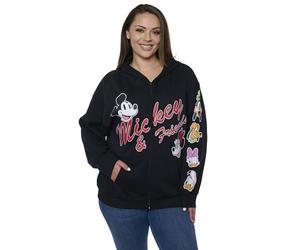 Disney Mickey Mouse Women's Zip Hoodie w/Pockets, Black Fleece Sweatshirt, Daisy, Goofy, Donald, Pluto, Regular & Plus Size, Black, Large