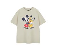 Disney Mickey & Pluto Boys Beige Short Sleeved T-Shirt | Graphic Tee for Kids Characters Top | Cotton Crew Neck Apparel | Children's Cartoon Clothing Gift