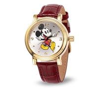 Disney Mickey Watch - Watch for Women - Mickey Mouse Watches for Women - Toys - 90s Mouse - Vintage - 's Articulating Hands - Gold Case - Red Leather Strap