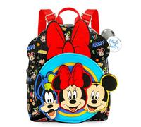 Disney Mini Backpack - 10" Exclusive Mickey, Minnie and Goofy Faux Leather Small Backpack with Front Pocket and Button Bundle | Adjusts to Fit Women, Teens, Girls, Kids