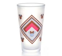 Disney Minnie Mouse 480ml Frosted Glass Tumbler, 16.9oz Retro Geometric Drinking Glass Cup, Officially Licensed Kids Glassware, Thick Base