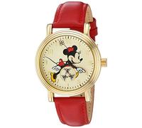 Disney Minnie Mouse Adult Vintage Articulating Hands Analog Quartz Watch, Gold, Red, Quartz Movement