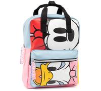 Disney Minnie Mouse Womens Backpack | Pink & Blue Daisy Duck Character Bag for Ladies | Polyester Leather Look With Handle & Adjustable Straps | Graphic Merchandise Gift for Teens, Kids & Adults