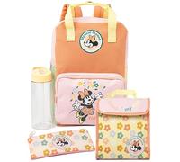 Disney Minnie Mouse Backpack Set Girls - Lunch Bag Pencil Case Water Bottle | Vanilla Underground, Fits A4 Folder, Floral Print, Straw Lid, Christmas, Birthday Gifts for Girls, Multicoloured