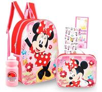Disney Minnie Mouse Backpack with Lunch Bag Set - Bundle with 16" School Bag, Insulated Lunch Box, Stickers, Water Bottle, More | Minnie Mouse School Backpack for Girls