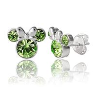 Disney Minnie Mouse Birthstone Jewelry, Silver Plated Crystal Stud Earrings for Women and Girls Mickey's 90th Birthday Anniversary (More Colors Available)