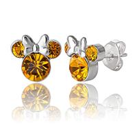 Disney Minnie Mouse Birthstone Jewelry, Silver Plated Crystal Stud Earrings for Women and Girls Mickey's 90th Birthday Anniversary