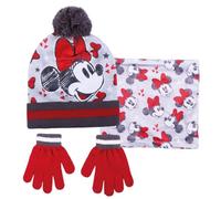 Disney Minnie Mouse Bobble Hat + Snood Scarf + Gloves Ser for Girls 3 Piece Winter Set Gift Boxed
