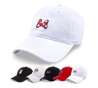 Disney Minnie Mouse Bows Embroidered Cotton Adjustable Dad Hat with Curved Brim, White, One Size, White/Red Bow, One Size