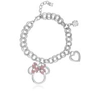 Disney Minnie Mouse Charm Bracelets Official License, 7"+1" Chunky Bracelet with Crystal Minnie Silhouette and Heart Charms, 6 UK, Costume, crystal