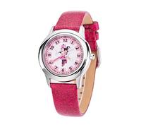 Disney Minnie Mouse Children's Stainless Steel Analog Watch with Leather Strap (Plain Case), Pink, Pink, Strap, pink, strip