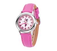 Disney Minnie Mouse Children's Stainless Steel Analog Watch with Leather Strap (Plain Case), Pink, Pink, Strap, pink, strip