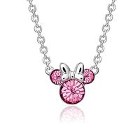 Disney Minnie Mouse Crystal Birthstone Jewelry, Birth Month Pendant Necklace, Silver Plated
