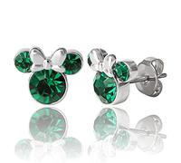 Disney Minnie Mouse Crystal Birthstone Stud Earrings, Silver Plated, Gold Plated