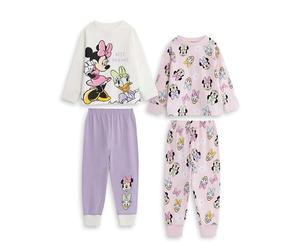 Disney Minnie Mouse & Daisy Duck Girls Pink & Purple Multi-Pack of 2 Long Sleeve Long Leg Pyjama Set | Friendship Theme Nightwear | Kids Cartoon Sleepwear Merch