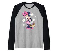 Disney Minnie Mouse Easter Basket Cute Floral Big Chest Logo Raglan Baseball Tee
