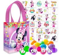 Disney Minnie Mouse Easter Egg Hunt Supplies - Bundle with 12 Fillable Plastic Easter Eggs, 70 Tattoos, 45+ Spring Tattoos, Mini Basket Bag | Minnie Mouse Easter Hunt Set