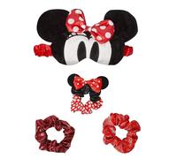 Disney Minnie Mouse Fashion Pendant and Stud Earrings Gift Set with 3-D Eye Mask and Scrunchies, Red and Black Minnie