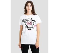 Disney Women's Minnie Mouse First Time Mommy T-Shirt, White | Size: Large Disney White L
