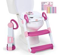 Disney Minnie Mouse Foldaway Ladder Potty Seat by Bright Starts, Toddler Toilet Training Seat with Step Stool & Handles, Easy-Fold, Includes Potty Training Sticker Chart, 18M - Up to 50 lbs, Pink
