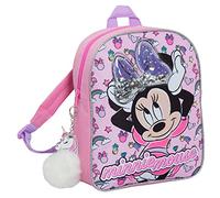 Disney Minnie Mouse Girls Backpack with Glitter Sequin Bow Kids School Toddler Nursery Lunch Bag Junior Rucksack Book Carry On with Unicorn Pom