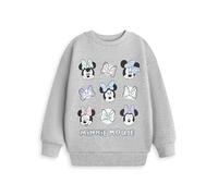 Disney Minnie Mouse Girls Grey Crew Neck Sweatshirt | Long Sleeve Pull-On Jumper with Bow & Character Graphic | Kids Cartoon Streetwear Top | School Loungewear Merch