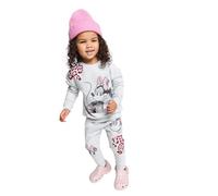 Disney Minnie Mouse Girls Jogger Set - Grey Cotton Sweatshirt & Joggers with Bow and Leopard Print - 2-Piece Kids Tracksuit Outfit, Officially Licensed Loungewear, Ages 2-6 Years
