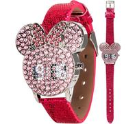 Disney Minnie Mouse Girls LED Watch with Crystal Face and Glitter Strap | Bright LED display, crystal-studded Minnie face, water-resistant design and pink glitter strap fit wrists 5.5 to 8.5 inches