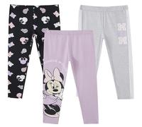 Disney Minnie Mouse Girls Leggings for Toddlers to Big Kids, Pack of 3, Purple/Grey/Black, 8