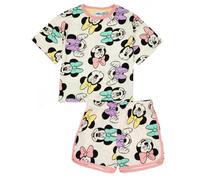 Disney Minnie Mouse Girls Pyjama Set | Multicoloured Short Sleeve T-Shirt and Shorts Loungewear PJs for Kids | All-Over Print Cartoon Sleepwear | Nightwear Merchandise Gift for Children
