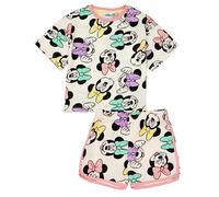 Disney Minnie Mouse Girls Pyjama Set | Multicoloured Short Sleeve T-Shirt and Shorts Loungewear PJs for Kids | All-Over Print Cartoon Sleepwear | Nightwear Merchandise Gift for Children