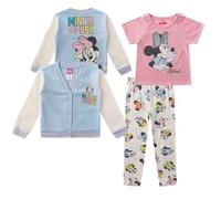 Disney Minnie Mouse Girls Trousers Set with Jacket and Short Sleeve T-Shirt 3 Piece Set for Toddlers to Big Kids, blue/pink, 5
