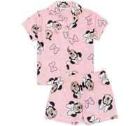 Disney Minnie Mouse Girls Pyjamas | Pink Loungewear Shirt & Shorts PJs For Kids | Bow All Over Print Short Sleeve Button-Up & Short Leg Bottom | Nightwear Merchandise Gift for Toddlers & Children