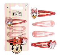 Disney Minnie Mouse Glittered Hair Snap Clips for Girls, 2 Inch Metal Non-Slip Clips with Two Decorative Charms, Stylish Hair Accessories, 4 Hair Clips