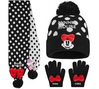 Disney Minnie Mouse Gloves, Scarf & Beanie Winter Set for Girls, 3 Pcs Polka Dot Knitted Winter Accessories, Gifts for Girls