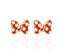 Disney Minnie Mouse Gold Plated Brass Stud Earrings with Red and White Enamel Bow for Women Ready to Give As A Gift Official Disney Jewellery