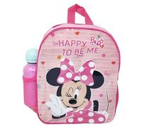 Disney Minnie Mouse Happy to Be Me School Backpack Pink with Water Bottle, 400 ml