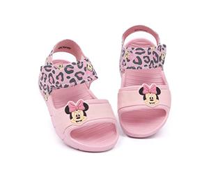Disney Minnie Mouse Kids Sandals | Girls Pink Sliders with Supportive Strap | Leopard Print Summer Pool & Play Shoes for Toddlers | Slip-on Beach Footwear | Fun Merchandise Gift for Children