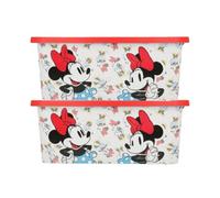 Disney Minnie Mouse Kids Storage Boxes 13L - BPA-Free Plastic, Lightweight & Stackable with Click Lock Lid - Toy Storage Box for Girls and Boys - Keeps Kids Rooms Tidy, 39 x 29 x 15cm (Pack of 2)