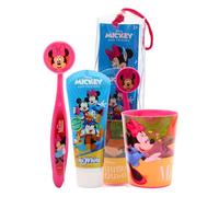 Disney Minnie Mouse Kids Toothbrush Set | BPA-Free & Non-Toxic | Soft Bristles Toothbrush with Protection Cap, Mint Flavour Toothpaste 75ml, Multi-Purpose Cup, Toiletry Bag for Children Aged 3-12