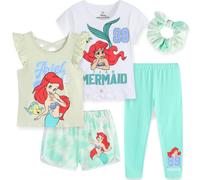 Disney Minnie Mouse Little Mermaid Girls 5 Piece Set with 2 Tops, Leggings, Shorts & Scrunchie for Toddlers & Big Kids