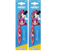 Disney Minnie Mouse Little Teeth Whitening Toothbrush for Kids with Protection Cap, Soft Bristles, Non-Slip Handle for Children Aged 3-12 Years Old | BPA-Free & Non-Toxic Manual Toothbrush (Pack of 2)