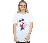 (S, White) Disney Womens/Ladies Minnie Mouse Love Heart Cotton Boyfriend T-Shirt