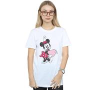 (M, White) Disney Womens/Ladies Minnie Mouse Love Heart Cotton Boyfriend T-Shirt